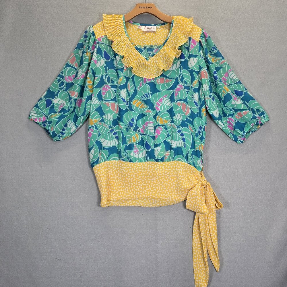 VTG Assorti for Susan Freis Abstract Floral Top Women's L Beaded Floral